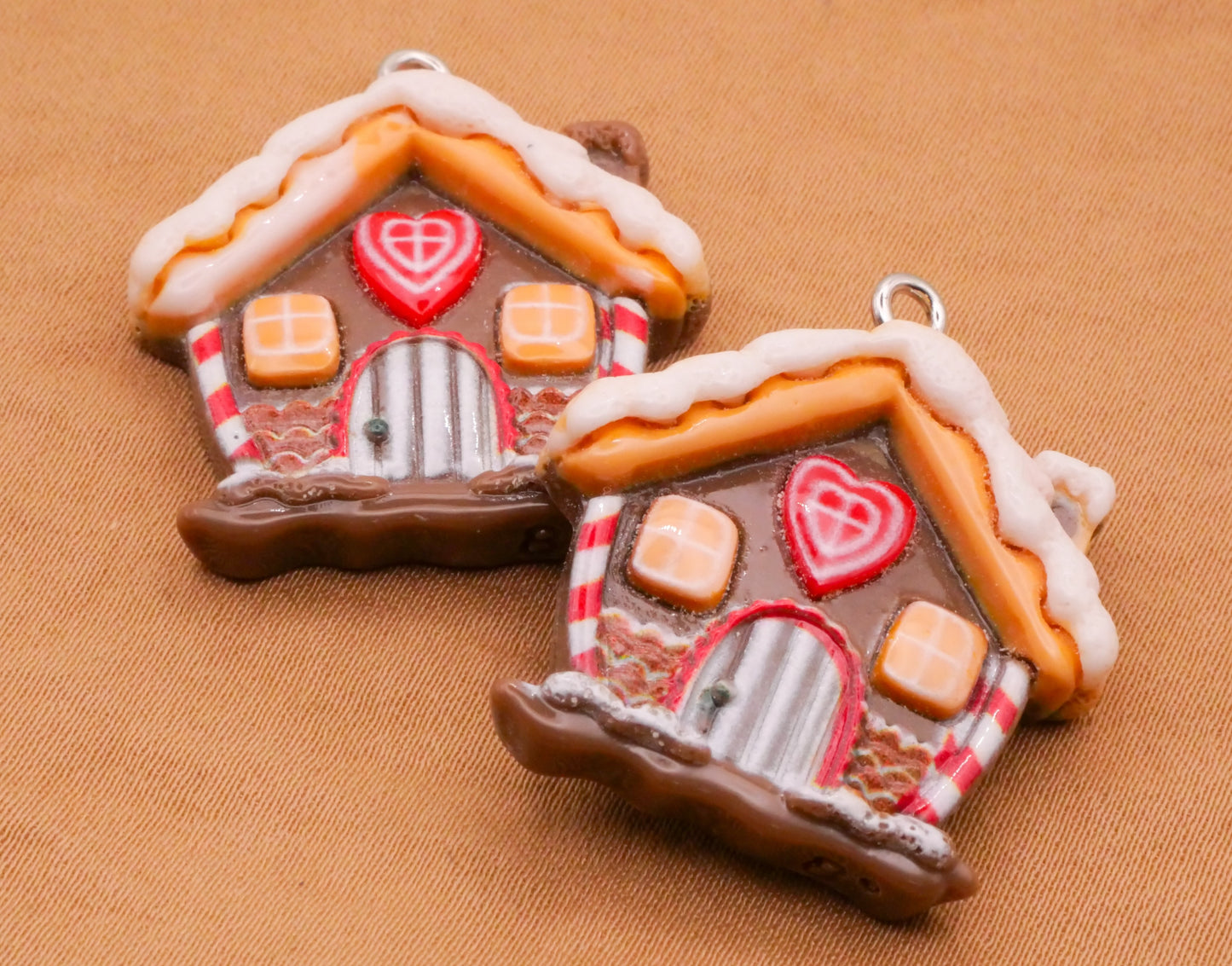 Gingerbread House Heart Plastic Pair of Charms Embellishments 26x29mm