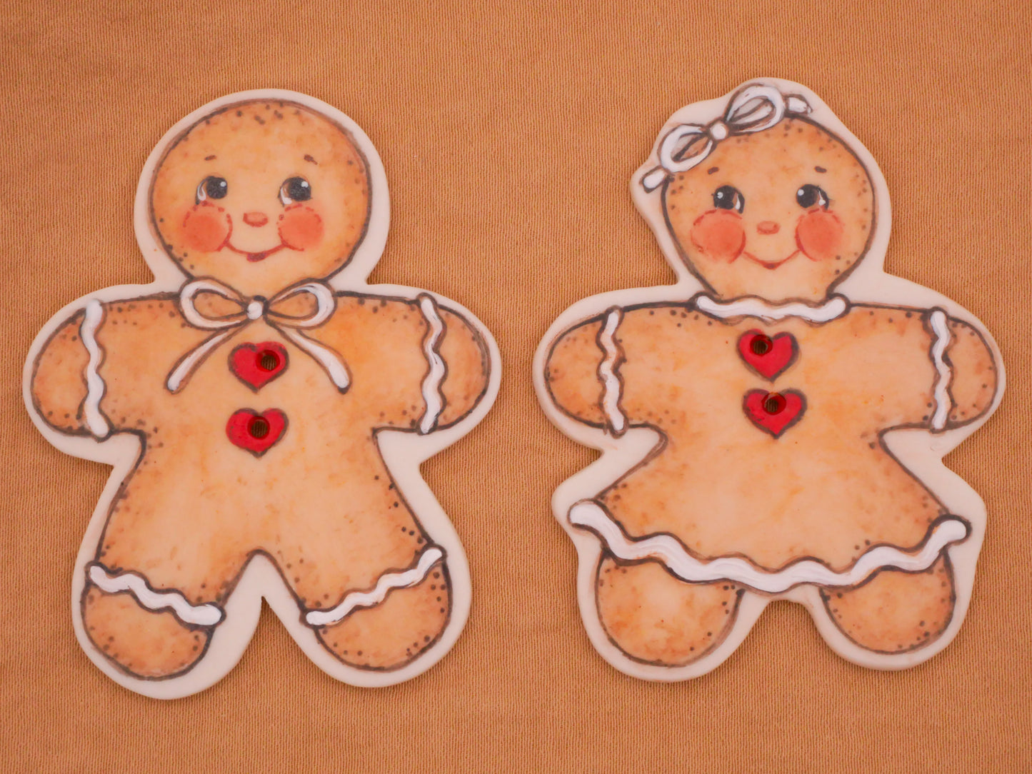 Gingerbread Man Woman Hearts Hand-Painted Porcelain Ceramic Large Button Various 44x56mm