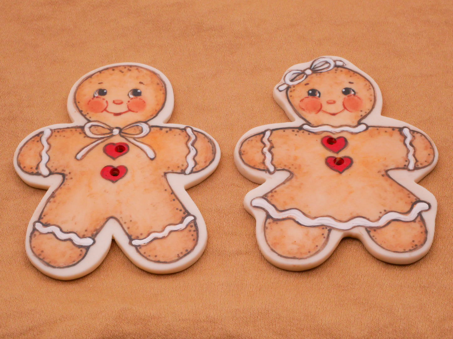 Gingerbread Man Woman Hearts Hand-Painted Porcelain Ceramic Large Button Various 44x56mm