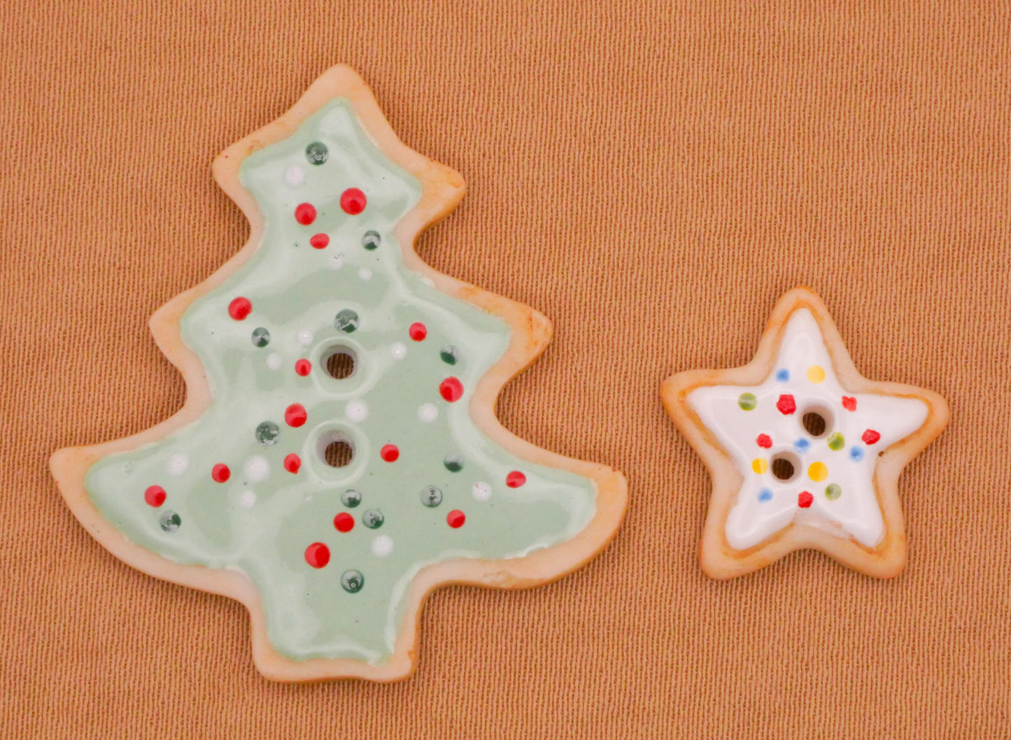 Sugar Cookie Christmas Tree Star Sprinkles Hand-Painted Porcelain Ceramic Button Various 17-33mm