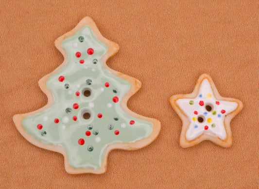 Sugar Cookie Christmas Tree Star Sprinkles Hand-Painted Porcelain Ceramic Button Various 17-33mm