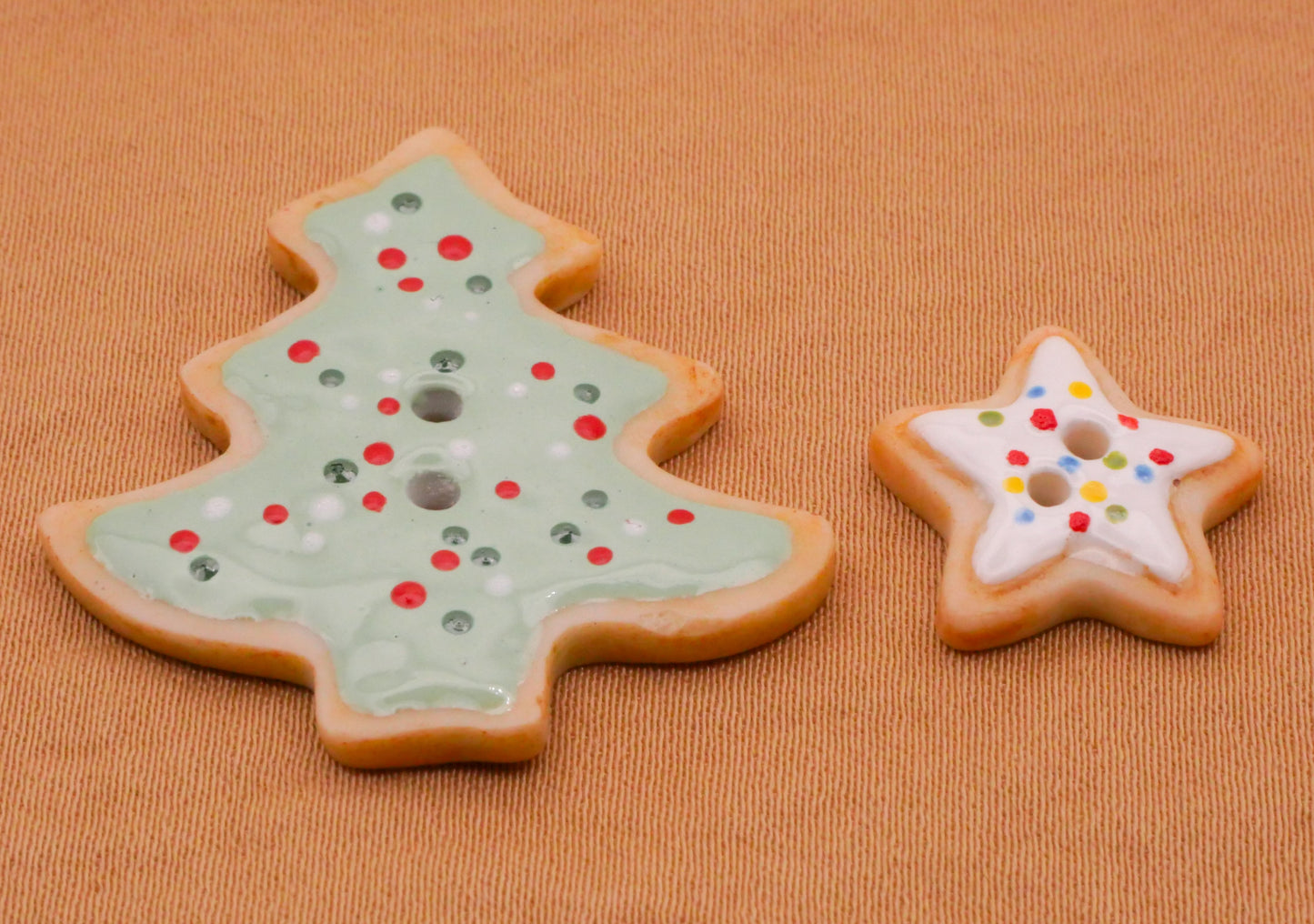 Sugar Cookie Christmas Tree Star Sprinkles Hand-Painted Porcelain Ceramic Button Various 17-33mm