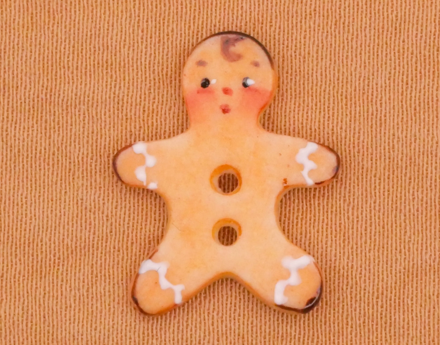 Gingerbread Man Blushing Hand-Painted Porcelain Ceramic Button 14x18mm