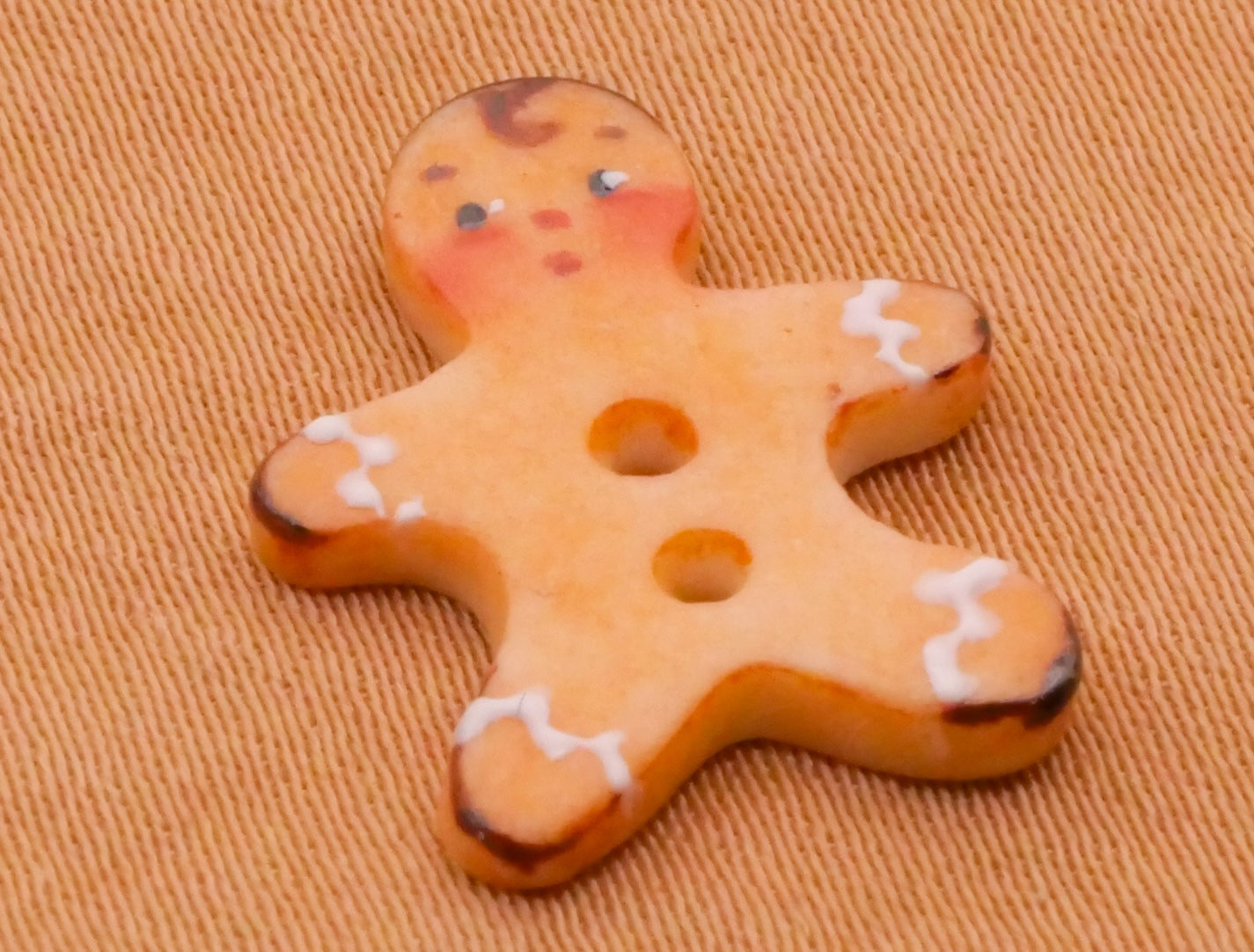 Gingerbread Man Blushing Hand-Painted Porcelain Ceramic Button 14x18mm