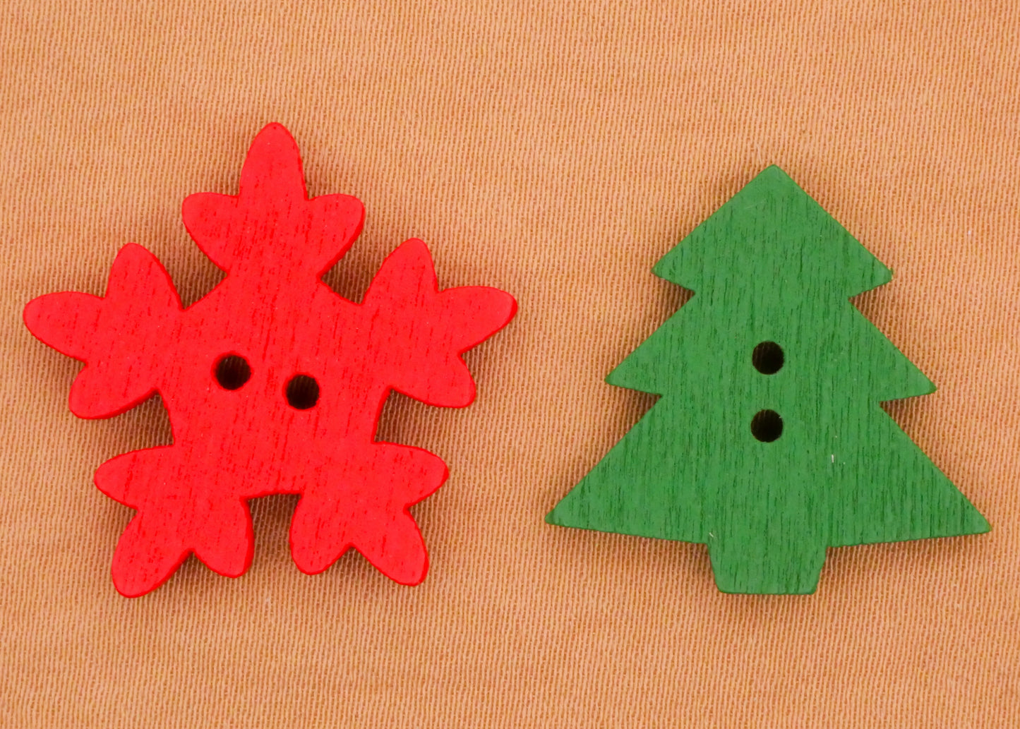 Snowflake Red Tree Green Wood Set of Ten Buttons Various 23-25mm