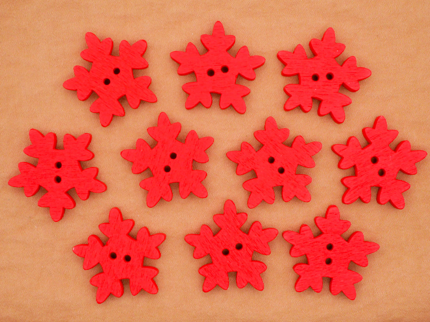 Snowflake Red Tree Green Wood Set of Ten Buttons Various 23-25mm