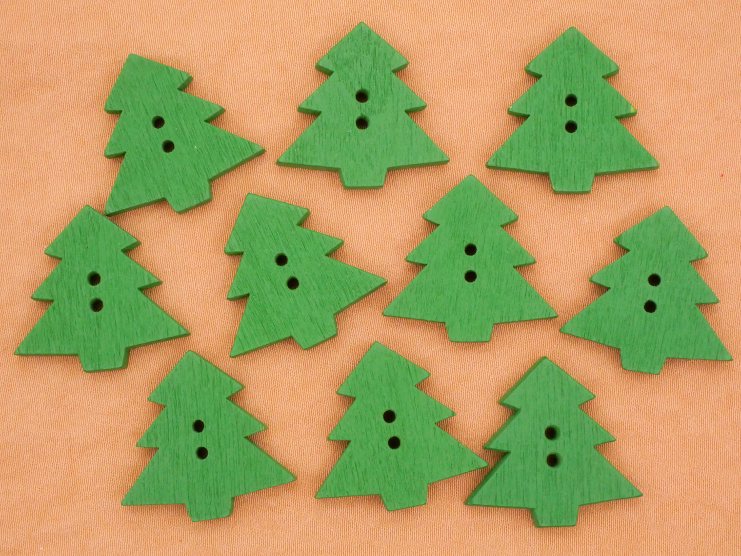 Snowflake Red Tree Green Wood Set of Ten Buttons Various 23-25mm