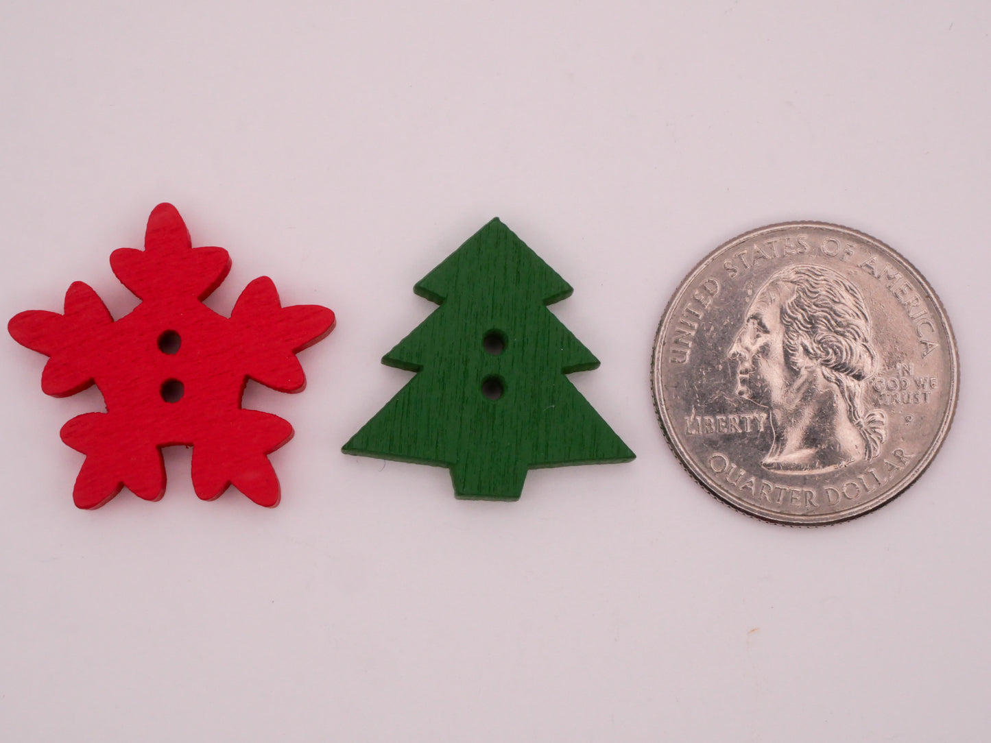 Snowflake Red Tree Green Wood Set of Ten Buttons Various 23-25mm