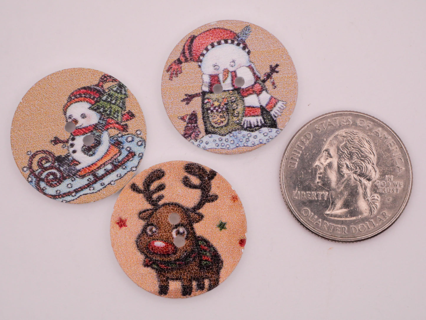 Snowman Reindeer Santa Wood Assorted Set of Ten Buttons 25mm