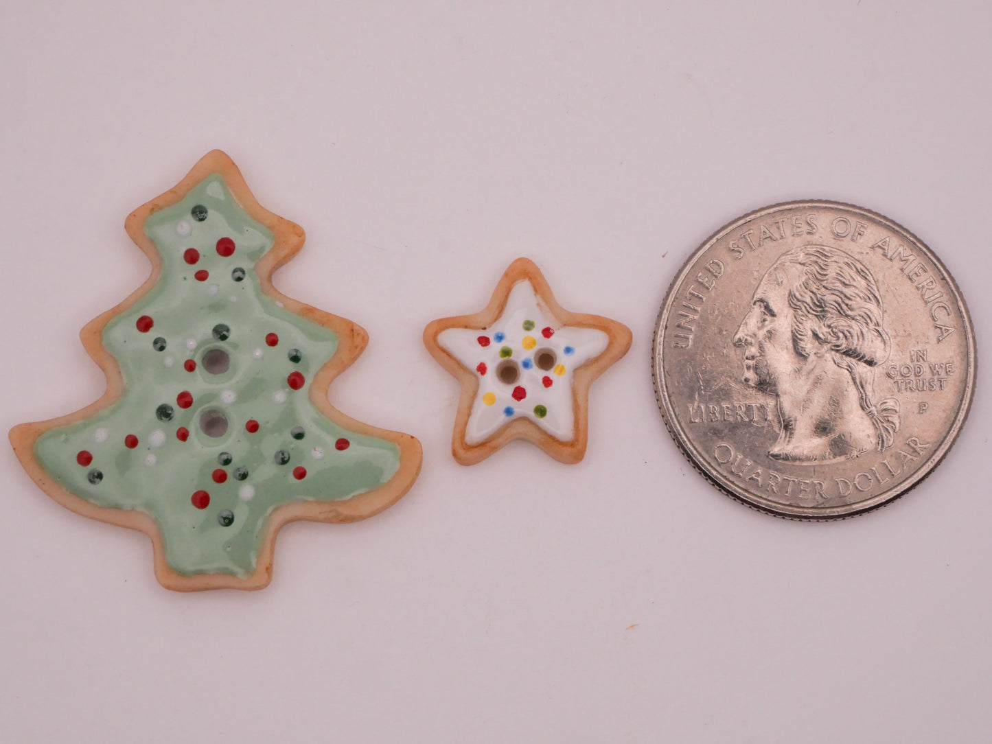 Sugar Cookie Christmas Tree Star Sprinkles Hand-Painted Porcelain Ceramic Button Various 17-33mm