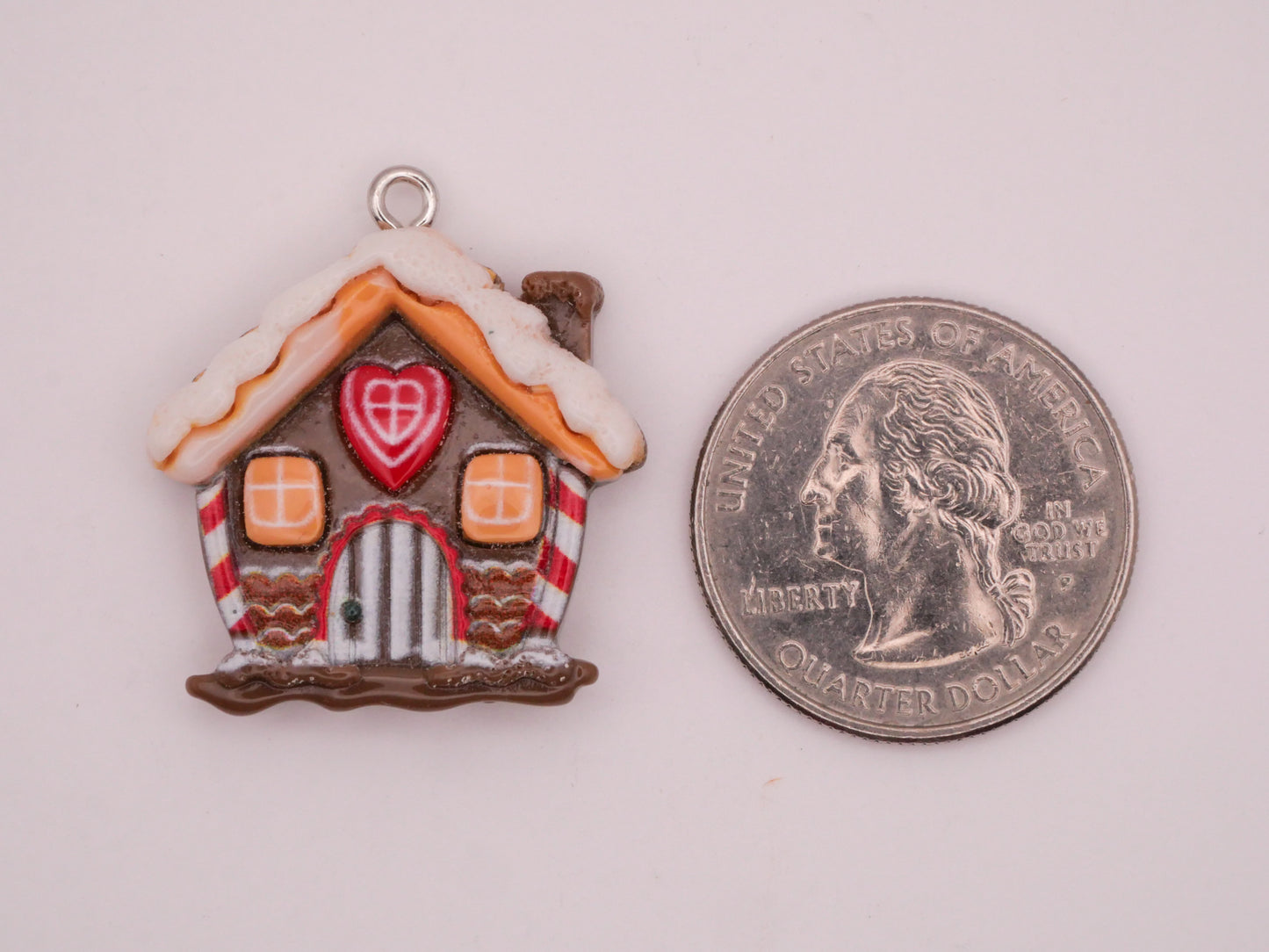 Gingerbread House Heart Plastic Pair of Charms Embellishments 26x29mm