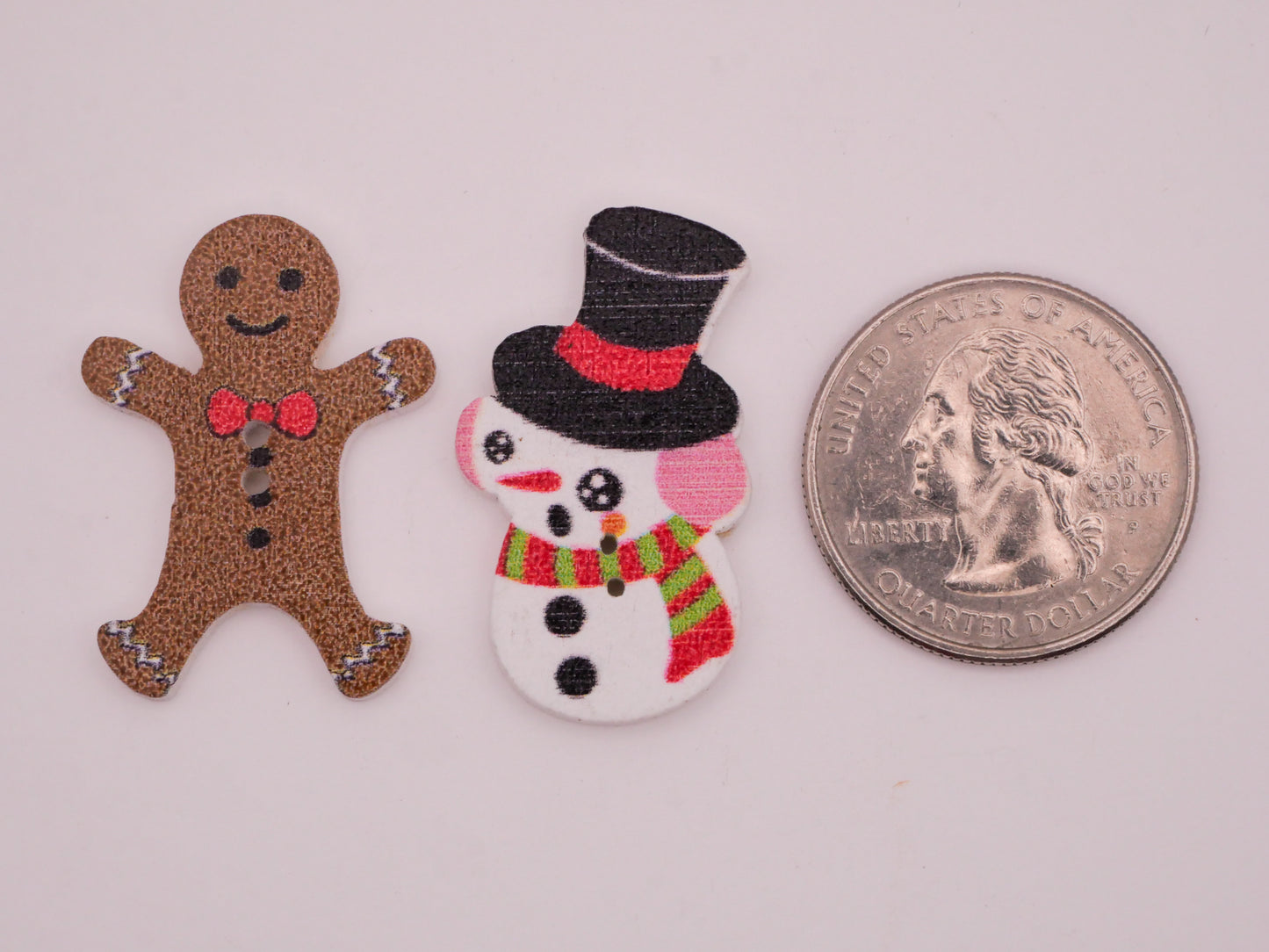 Gingerbread Man Snowman Wood Set of Five Buttons Various 18-31mm