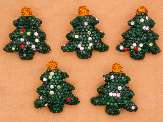 Christmas Tree Rhinestone Encrusted Plastic Button Various 22x26mm