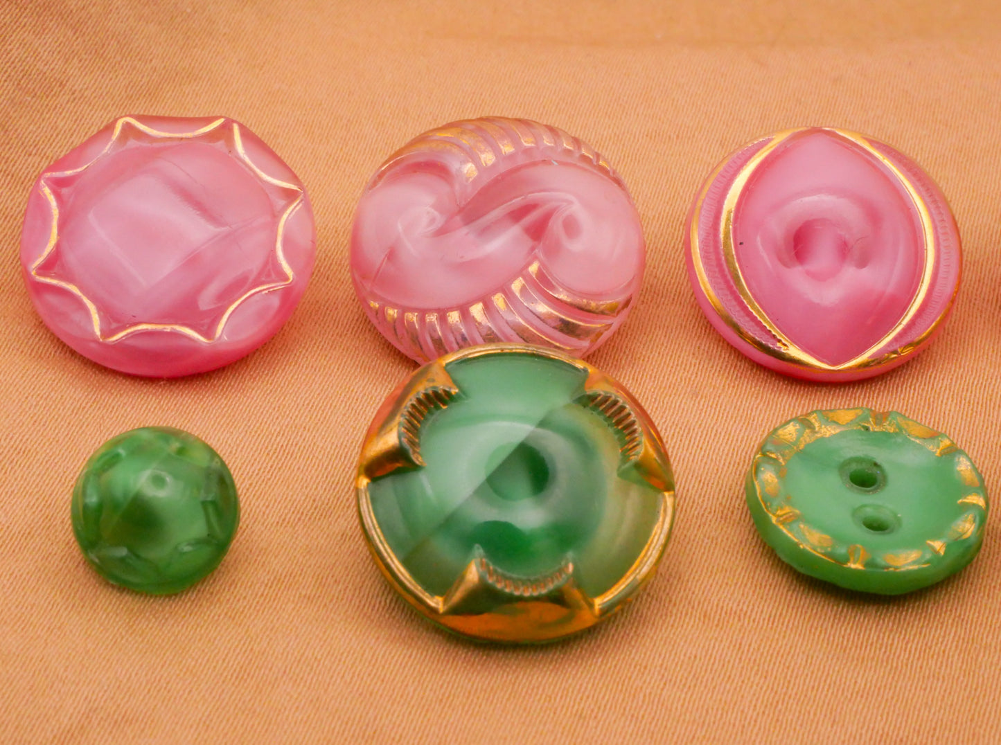 Moonglow Pink Green Vintage Glass Button Various 9-18mm