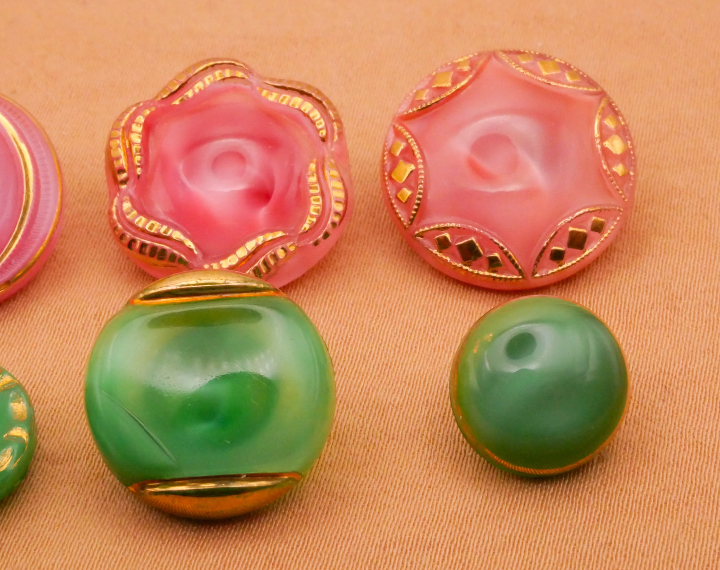 Moonglow Pink Green Vintage Glass Button Various 9-18mm