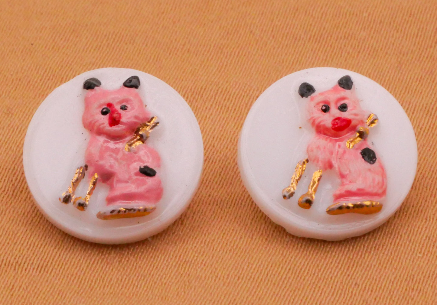 Dog Pink Gold Bow Vintage Glass Button Various 14mm