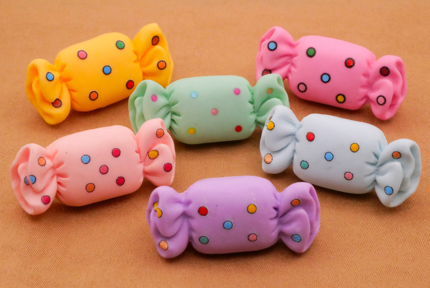 Candy Wrapped Polka Dot Pastel Plastic Assorted Set of Four Buttons 12x28mm