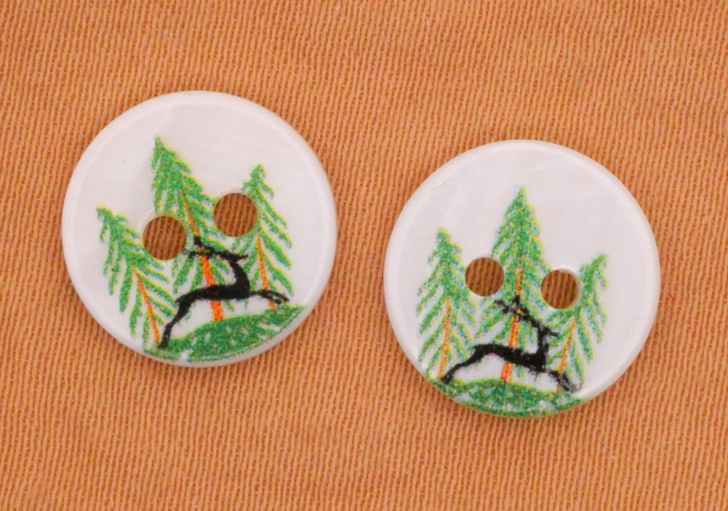 Pine Trees Reindeer Silhouette Mother of Pearl Pair of Buttons Various 12mm