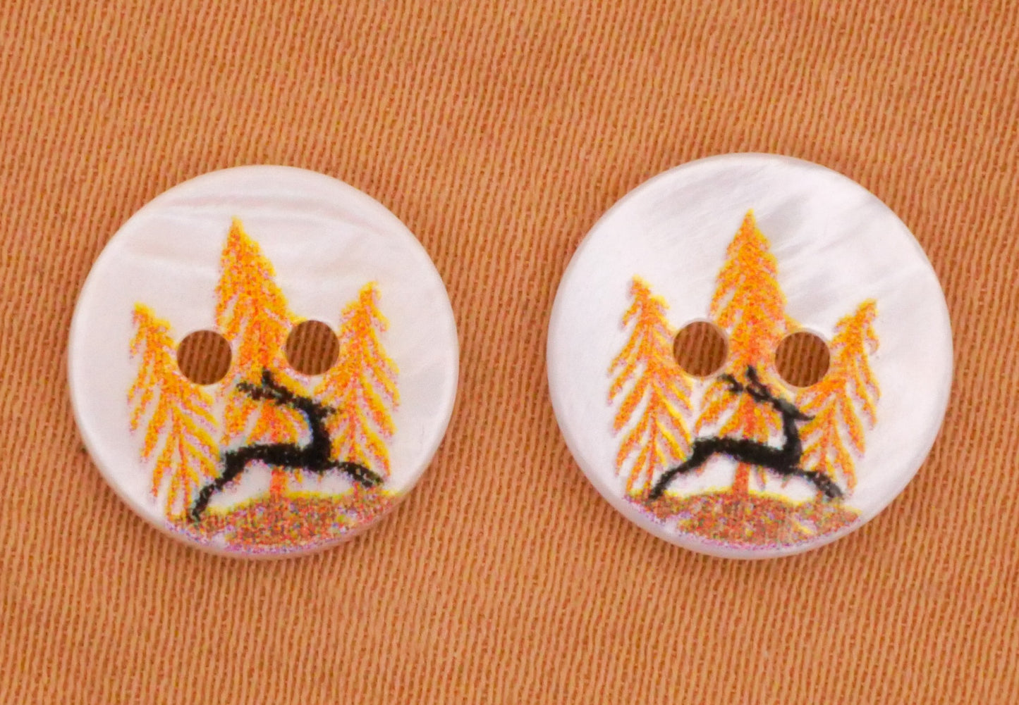 Pine Trees Reindeer Silhouette Mother of Pearl Pair of Buttons Various 12mm