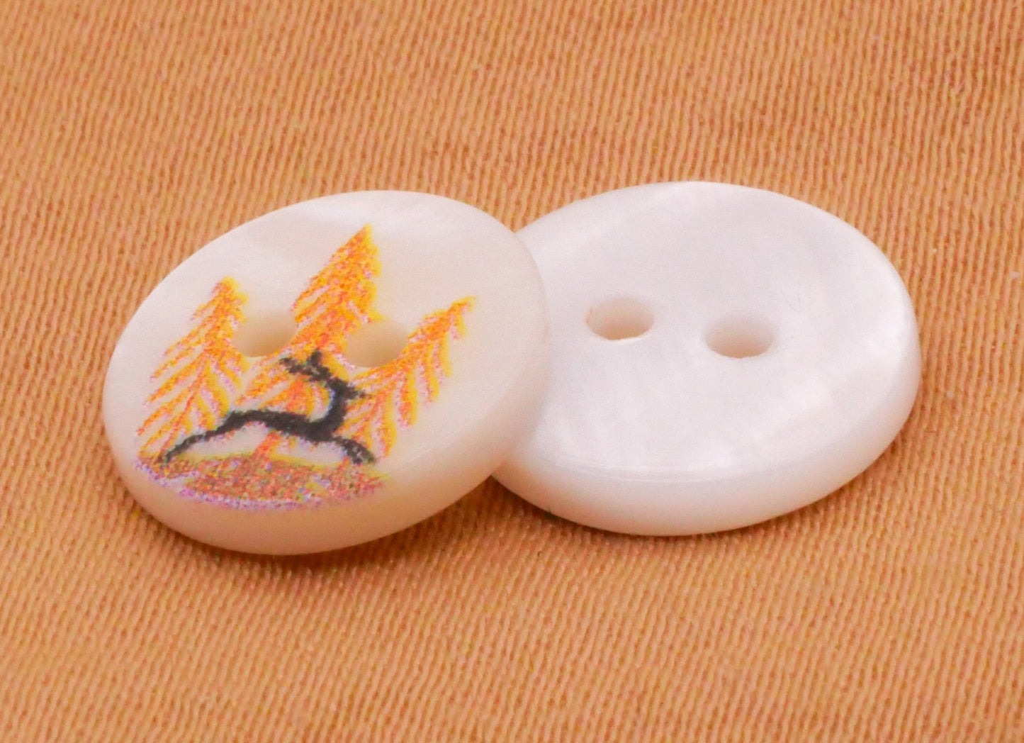 Pine Trees Reindeer Silhouette Mother of Pearl Pair of Buttons Various 12mm