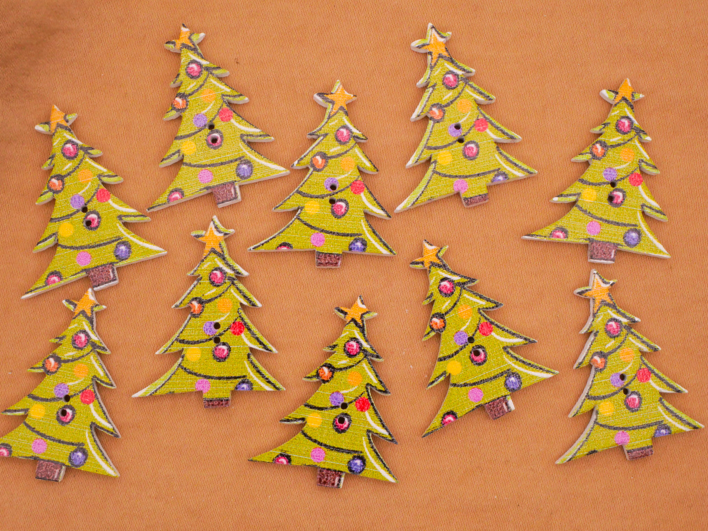 Christmas Tree Retro Ornaments Star Wood Set of Ten Buttons 24x30mm