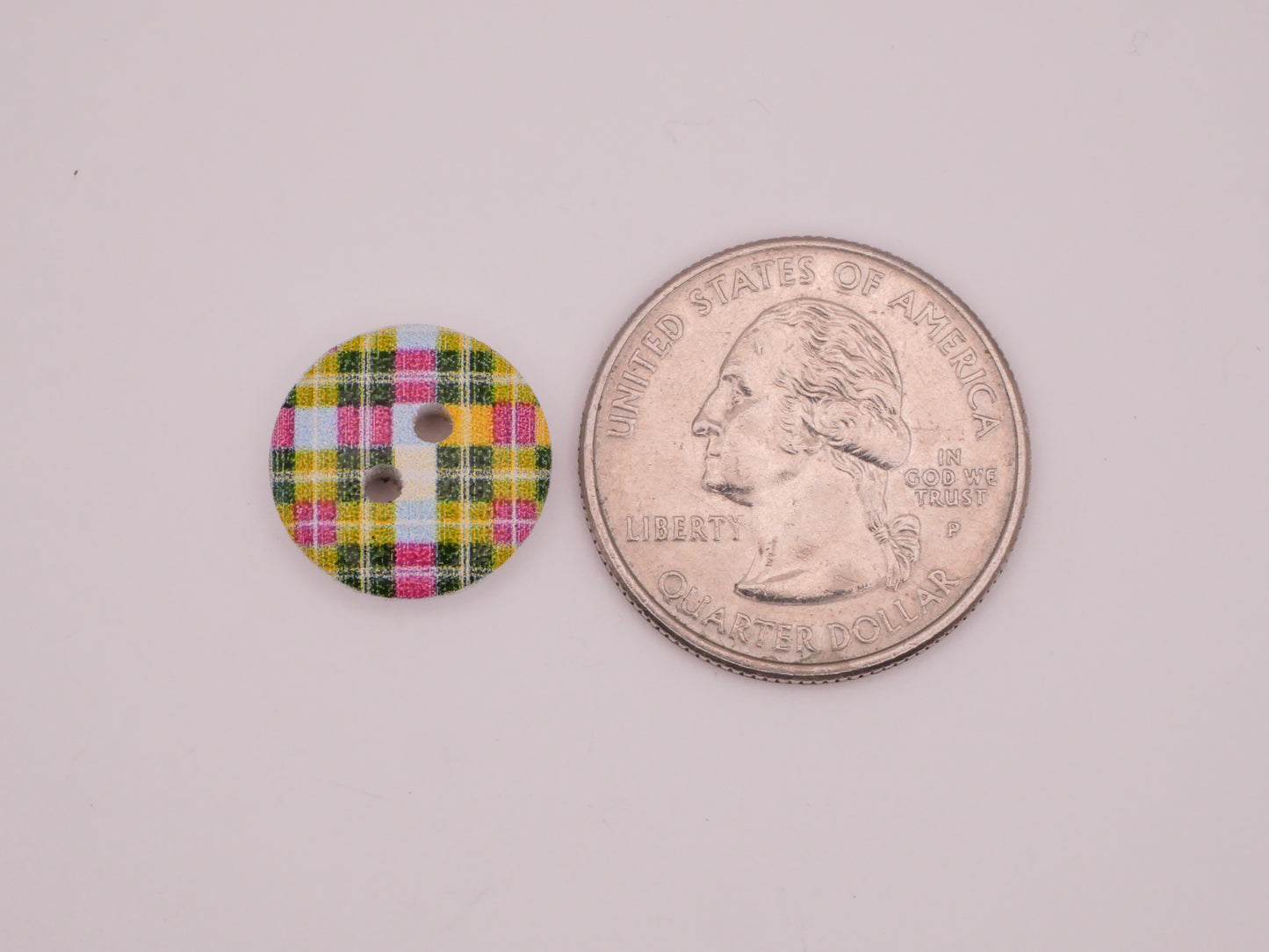 Plaid Pink Green Blue Red Wood Set of Twenty Buttons 15mm