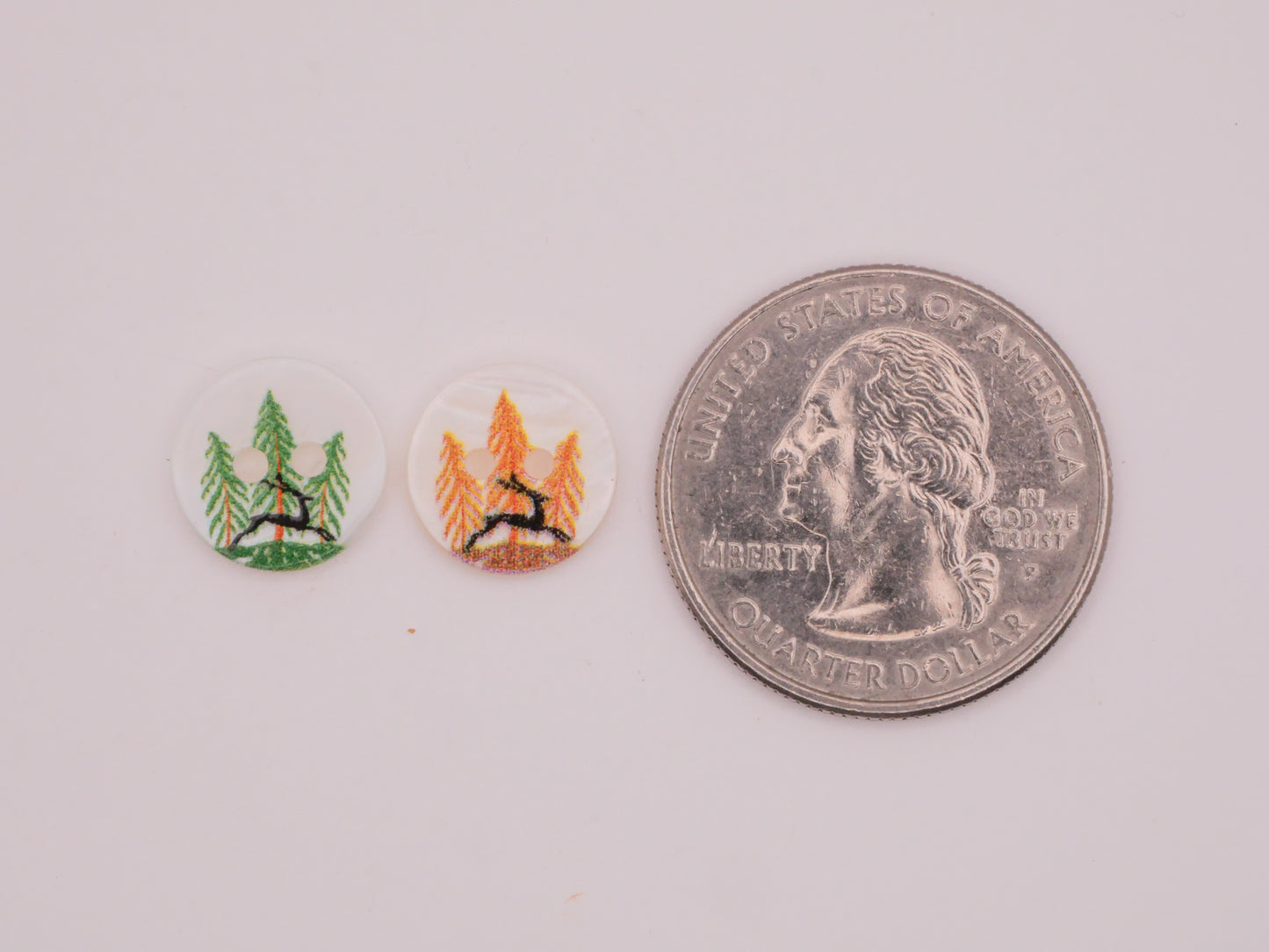 Pine Trees Reindeer Silhouette Mother of Pearl Pair of Buttons Various 12mm