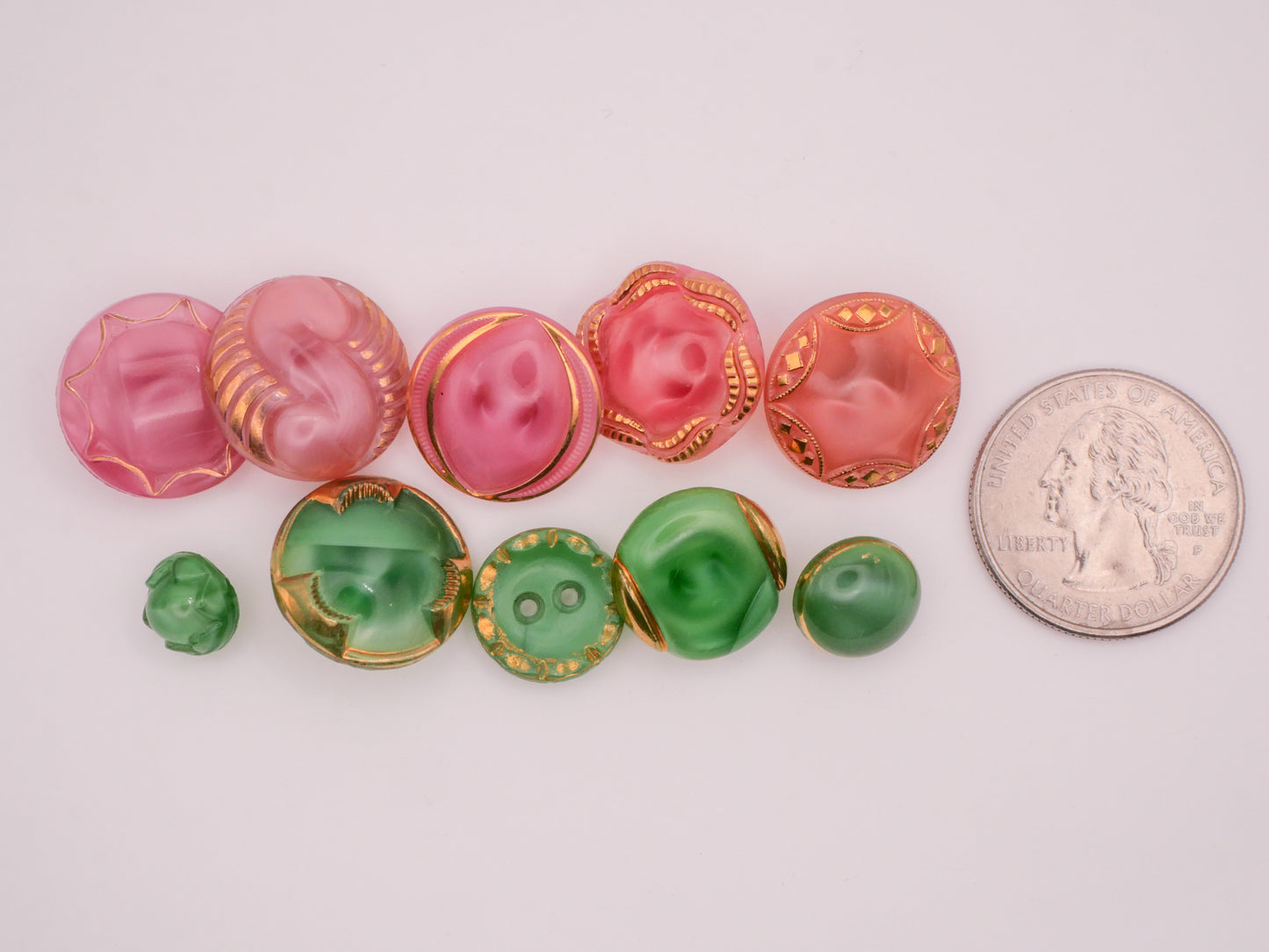 Moonglow Pink Green Vintage Glass Button Various 9-18mm