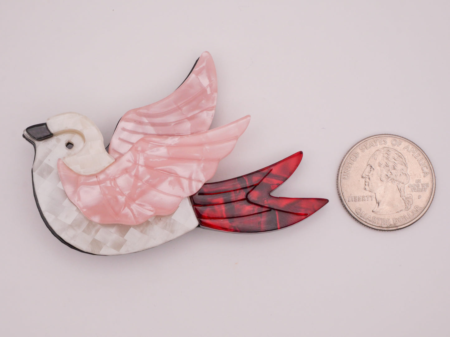 Bird Flying Pink Red White Acrylic Large Button 50x75mm