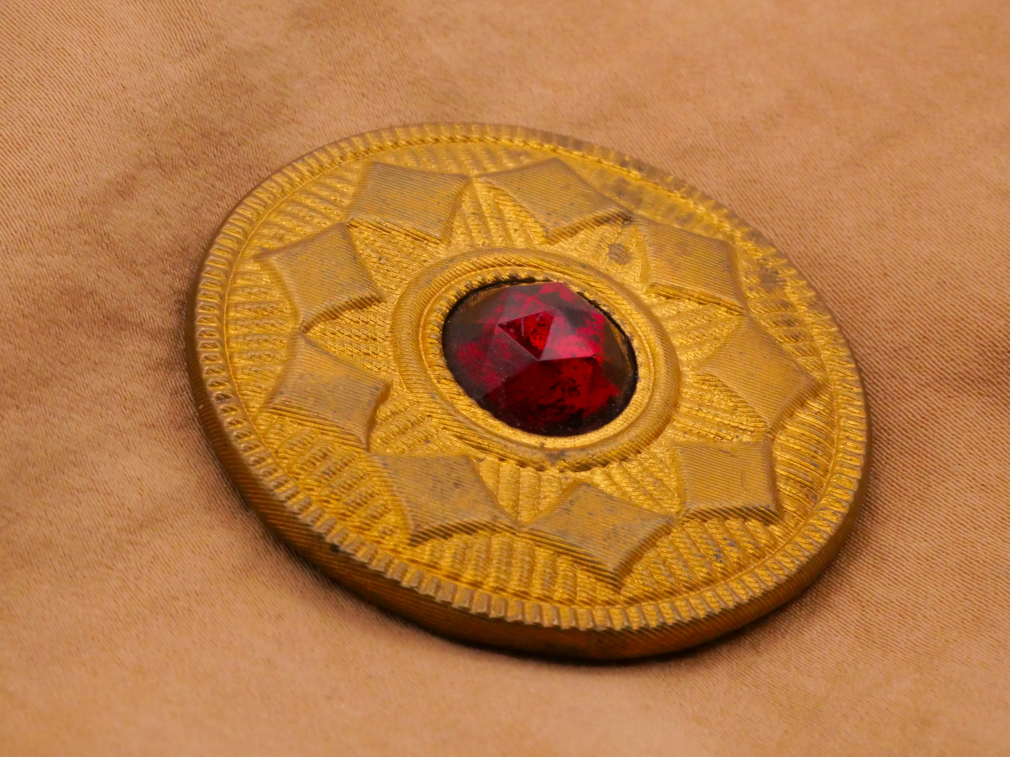 Victorian Jewel Diamond Wreath Red Glass Stone Large Metal Button 42mm