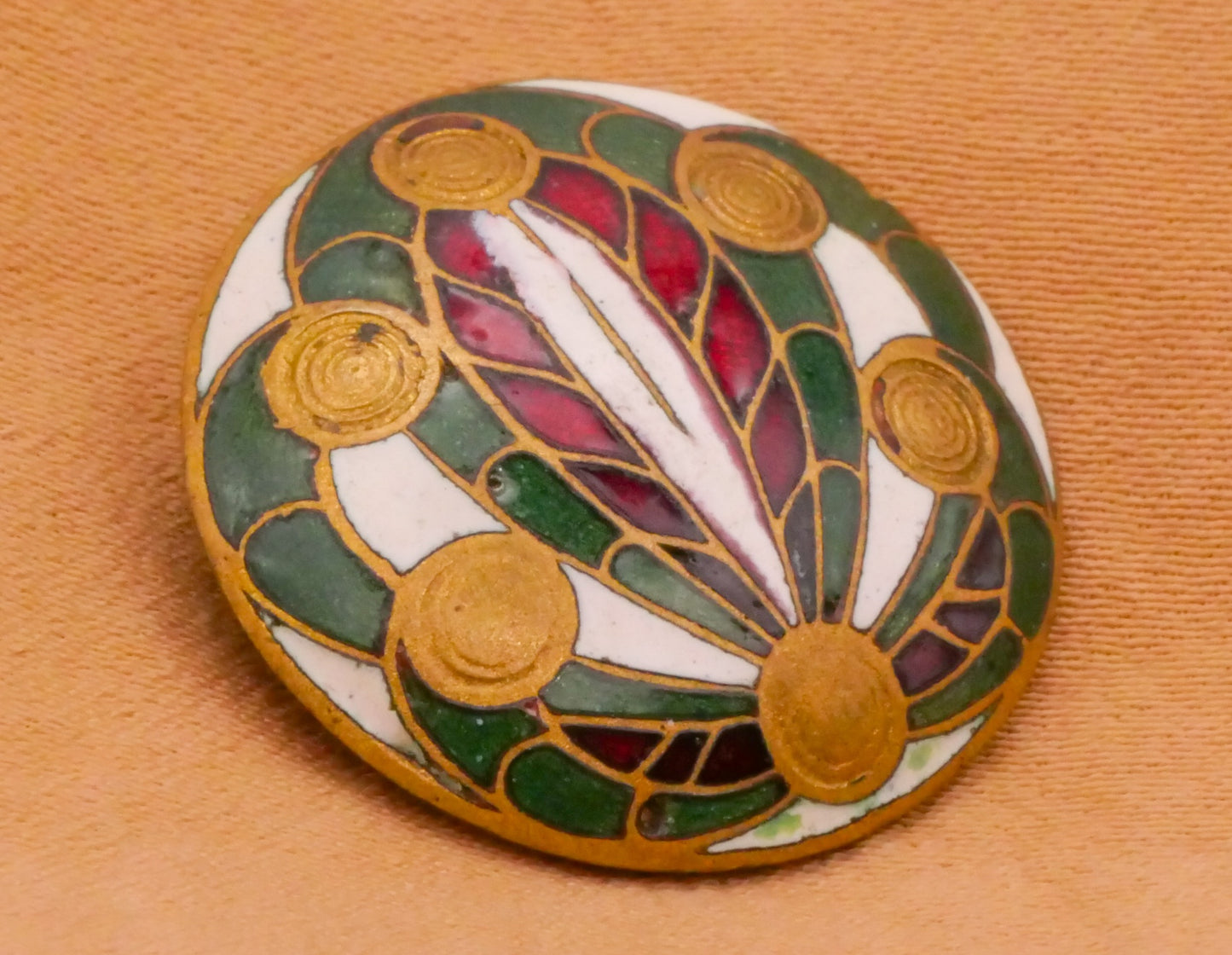 Leaf Fiddlehead Enamel Cloisonné Antique Metal Button 22mm