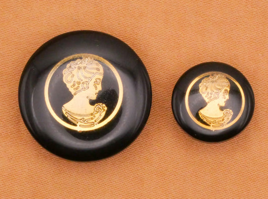 Cameo Gold Metal Under Plastic Black Button Various 12-20mm