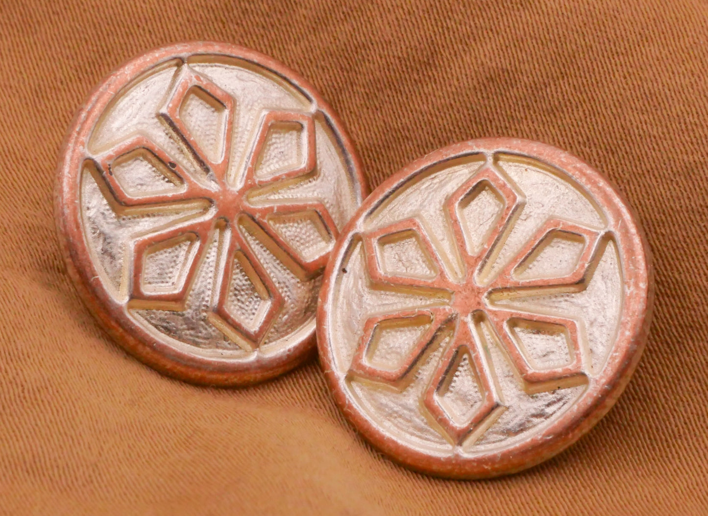 Snowflake Copper Metal Silver Wash Button 20mm