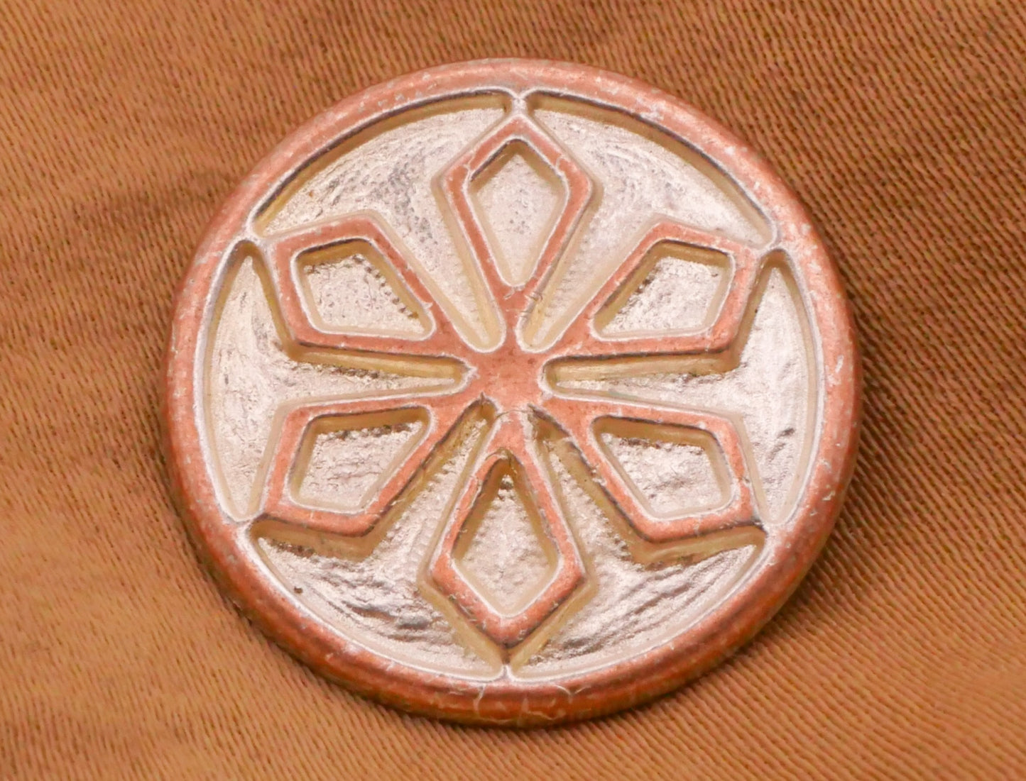 Snowflake Copper Metal Silver Wash Button 20mm