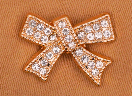 Bow Rhinestone Gold Metal Button 18x25mm