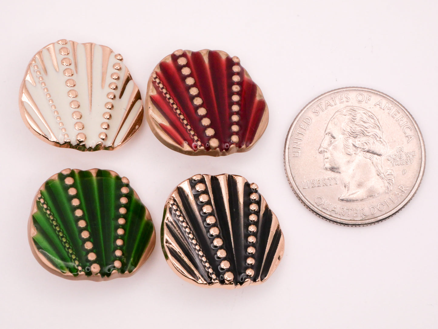 Art Deco Fan Red Green Enamel Gold Metal Button Various 20x22mm