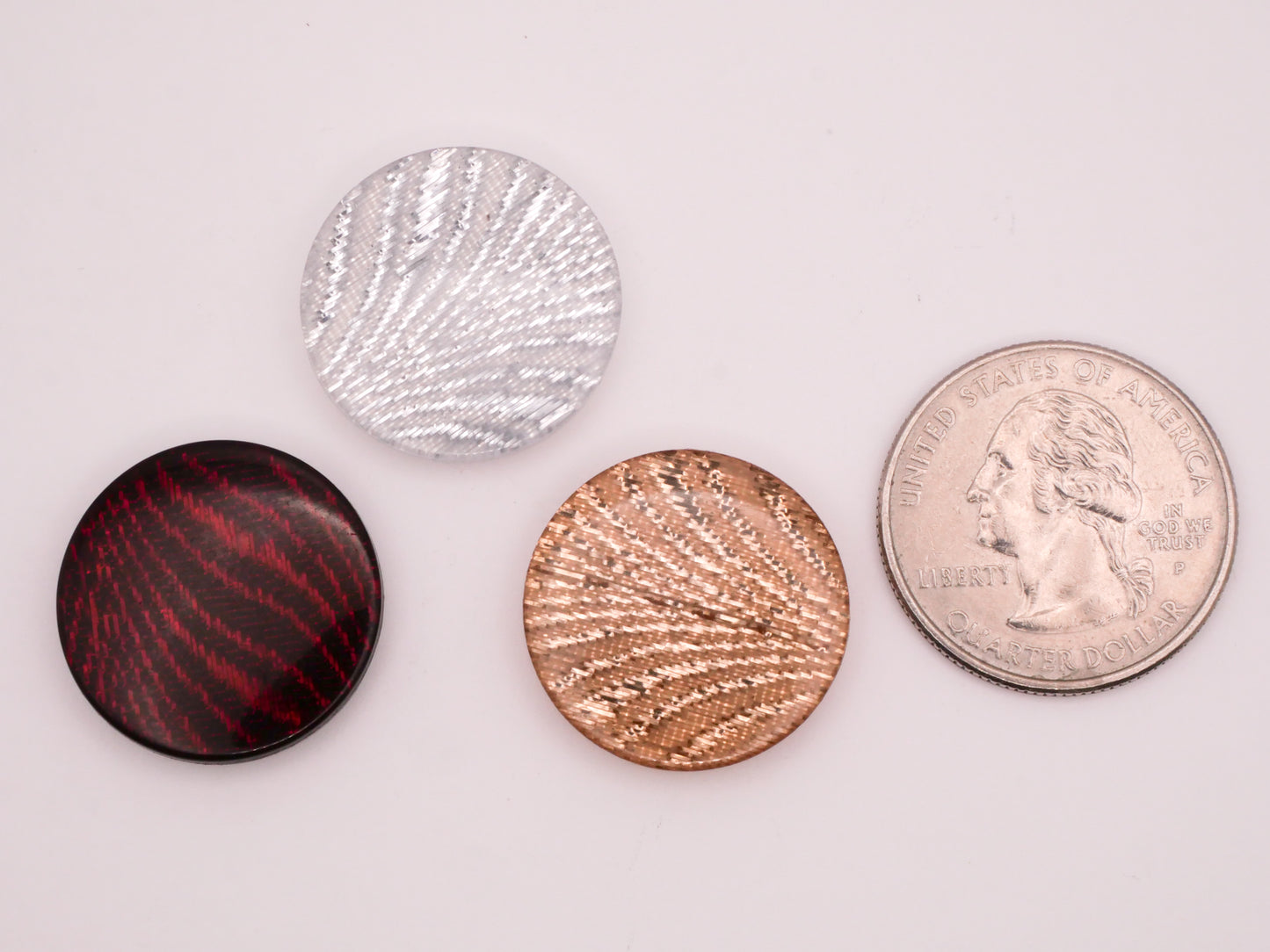 Shimmer Fabric Under Plastic Red Silver Gold Set of Three Buttons Various 22mm