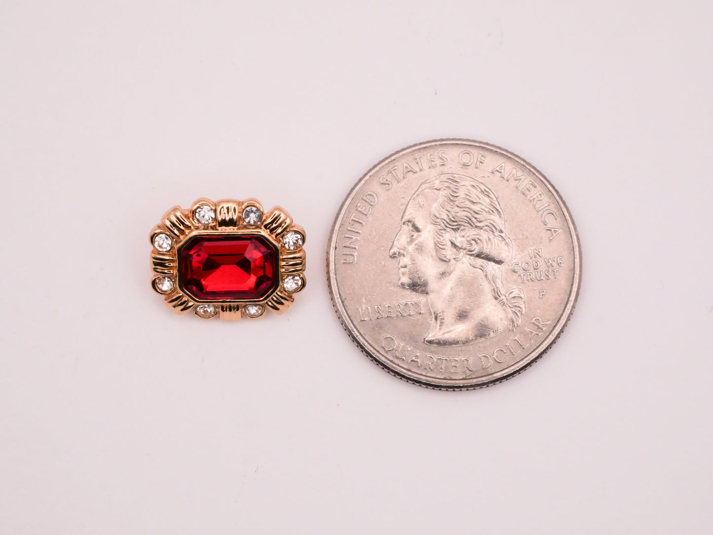 Red Rhinestone Gold Frame Metal Button 12x15mm