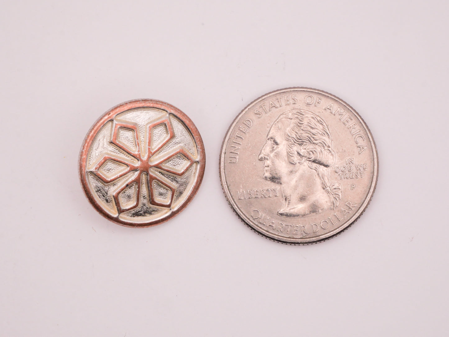 Snowflake Copper Metal Silver Wash Button 20mm