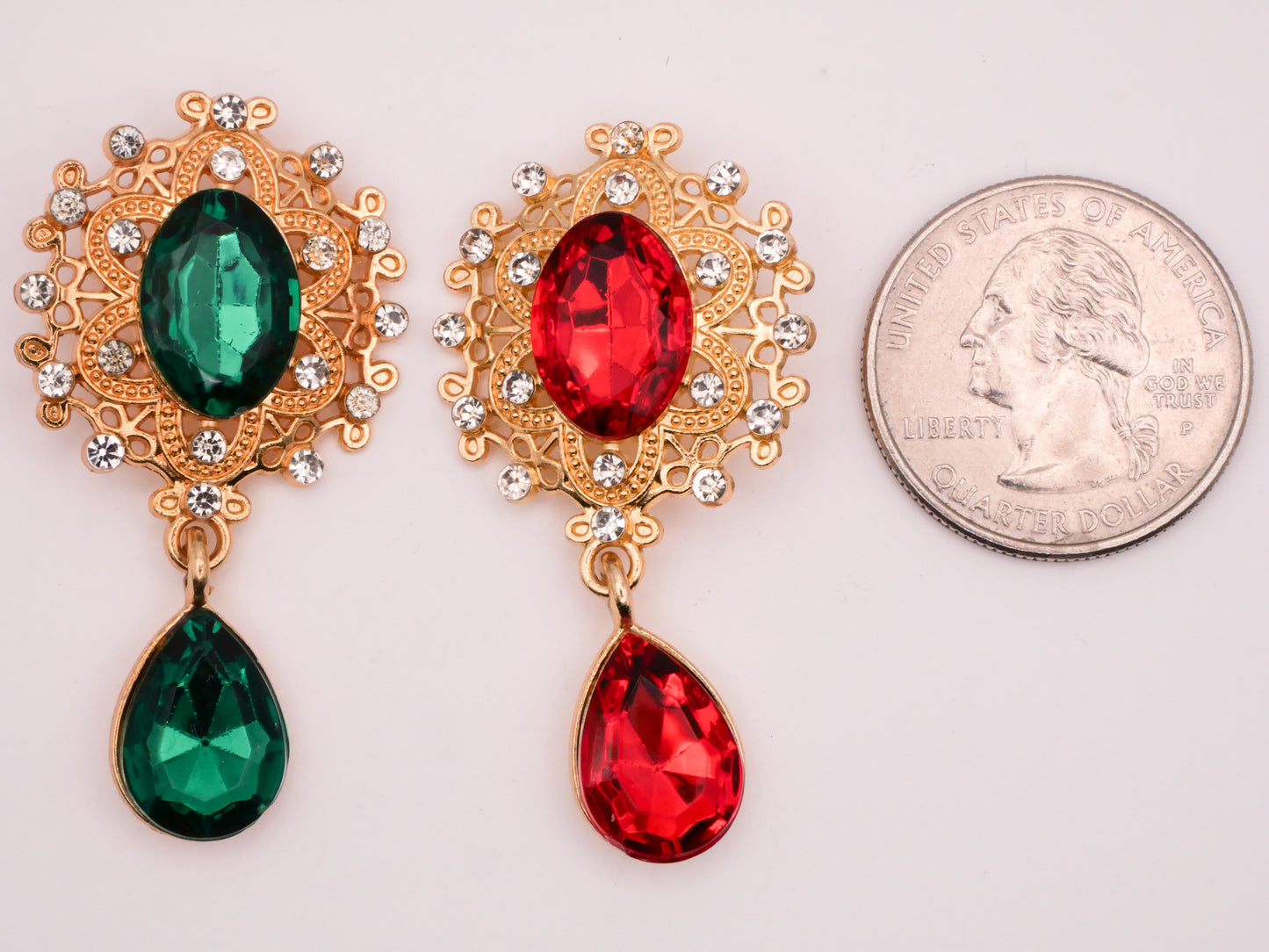 Moveable Rhinestone Green Red Metallized Plastic Large Button Various 24x46mm