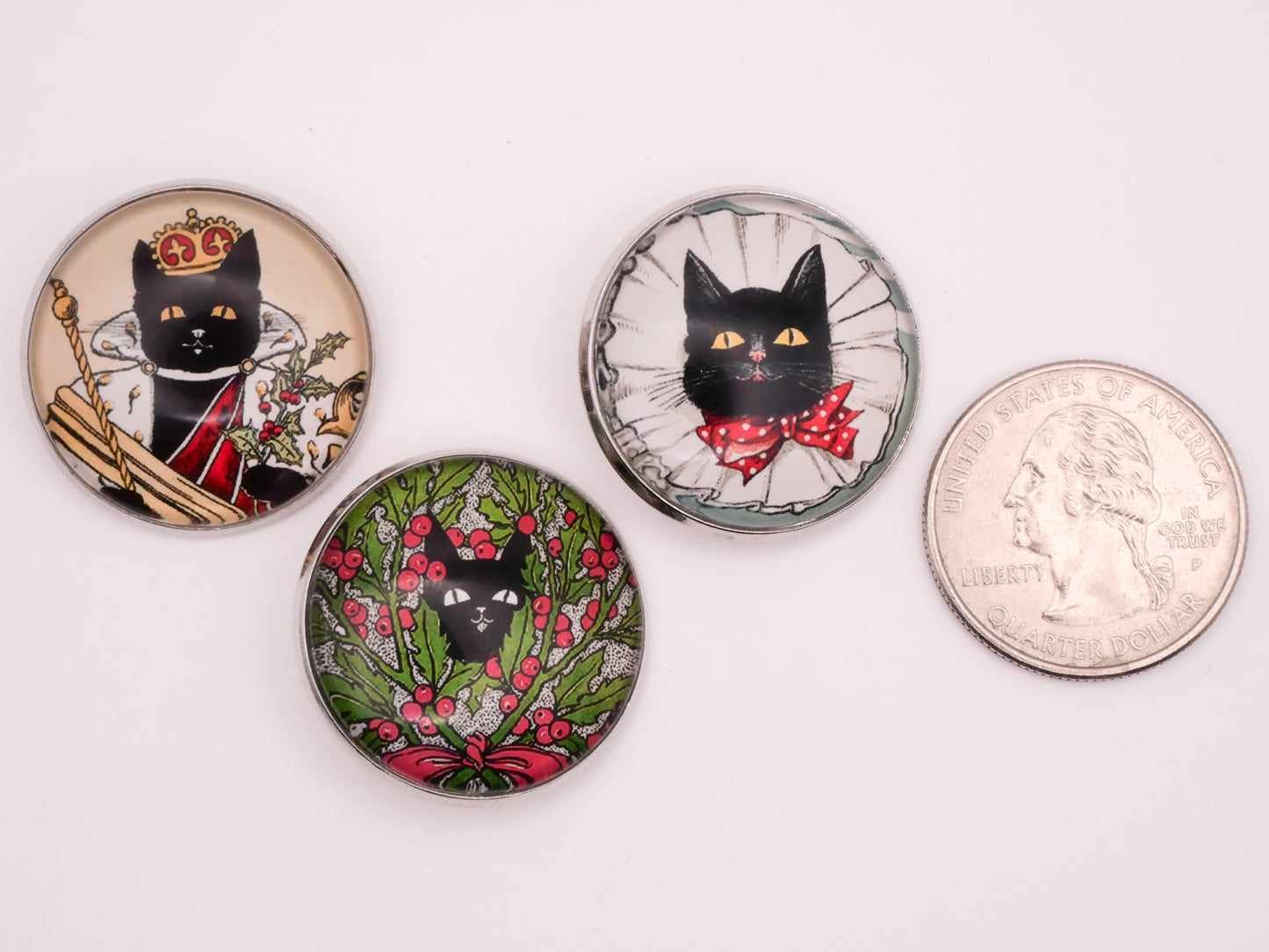 The Black Cat Magazine Illustration Glass Dome Silver Metal Button Various 27mm