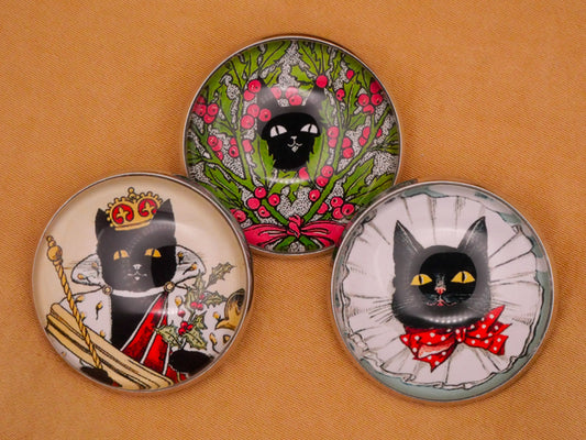 The Black Cat Magazine Illustration Glass Dome Silver Metal Button Various 27mm