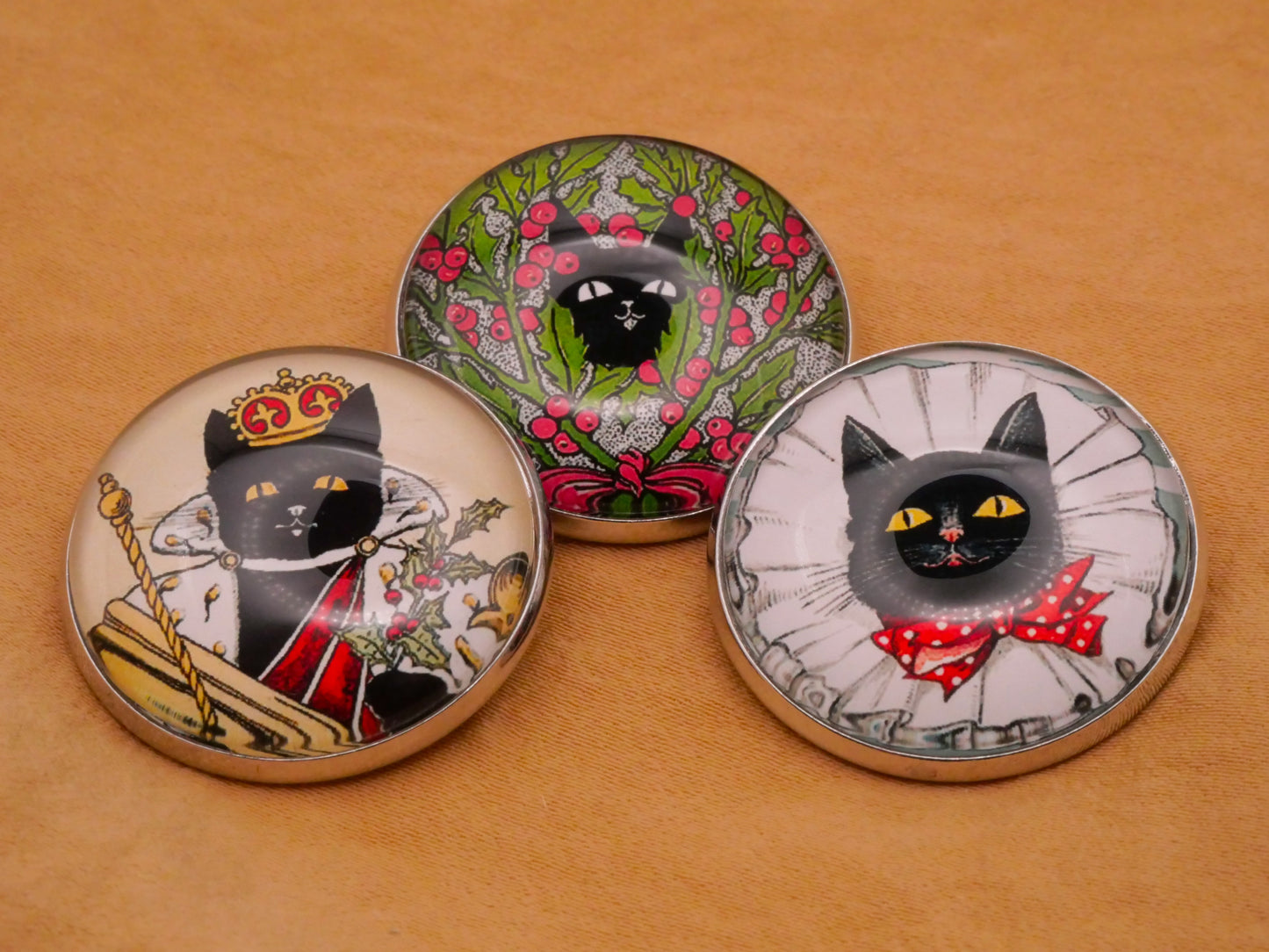 The Black Cat Magazine Illustration Glass Dome Silver Metal Button Various 27mm