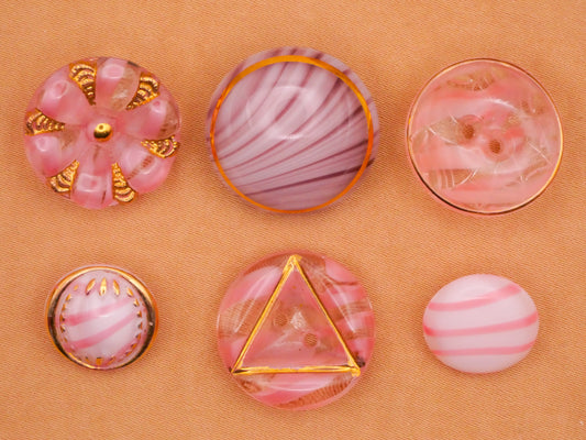 Pink Purple Stripe Design in Glass Vintage Button Various 13-20mm