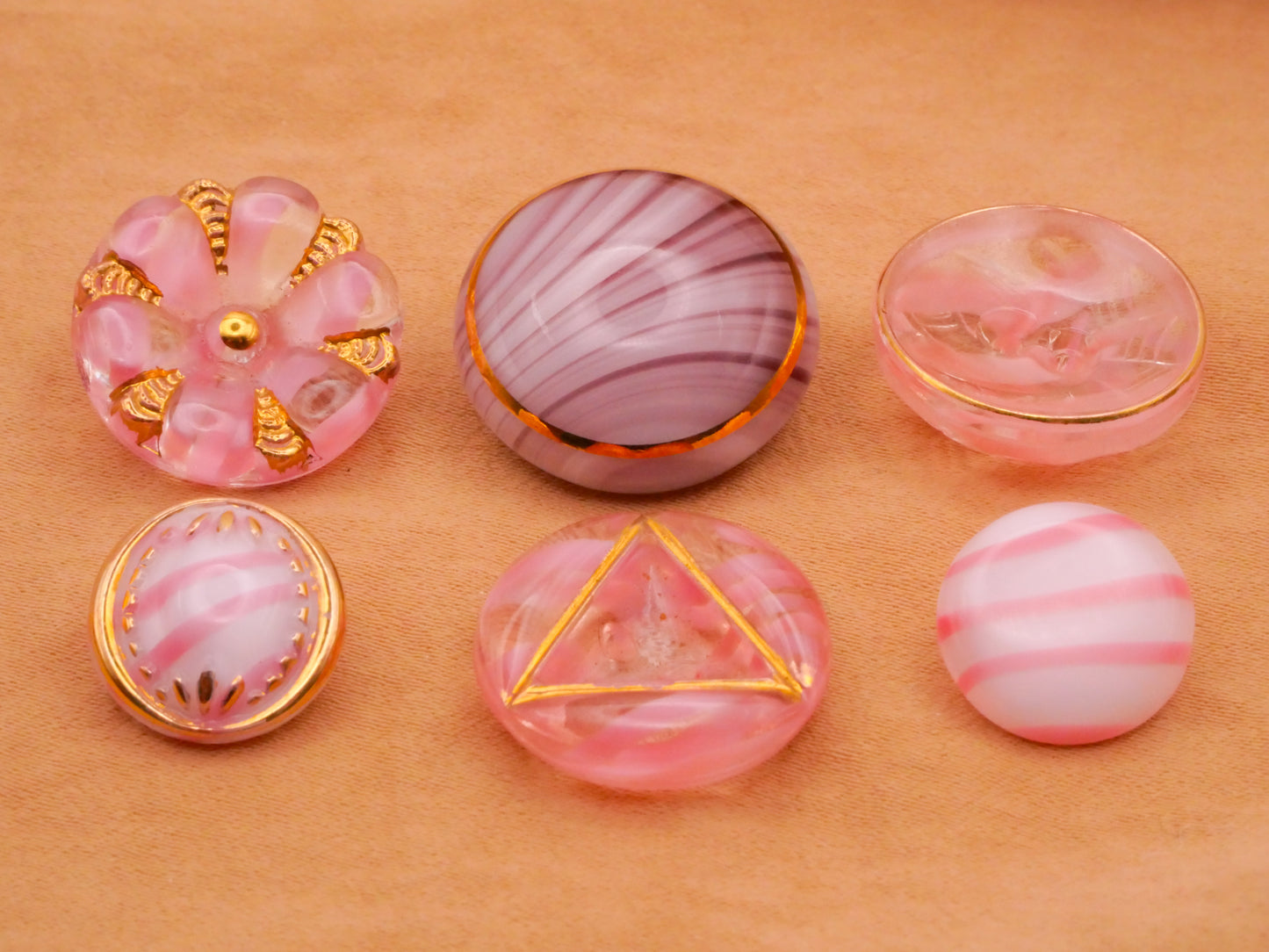 Pink Purple Stripe Design in Glass Vintage Button Various 13-20mm