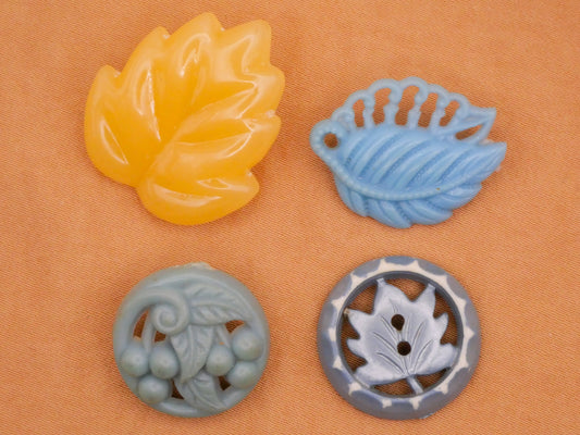 Leaf Blue Ivory Vintage Plastic Button Various 18-27mm