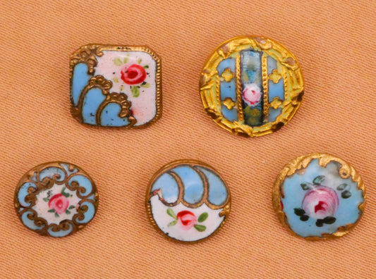 Rose Pink Aqua Enamel Cloisonné Antique Metal Button Various 9-11mm