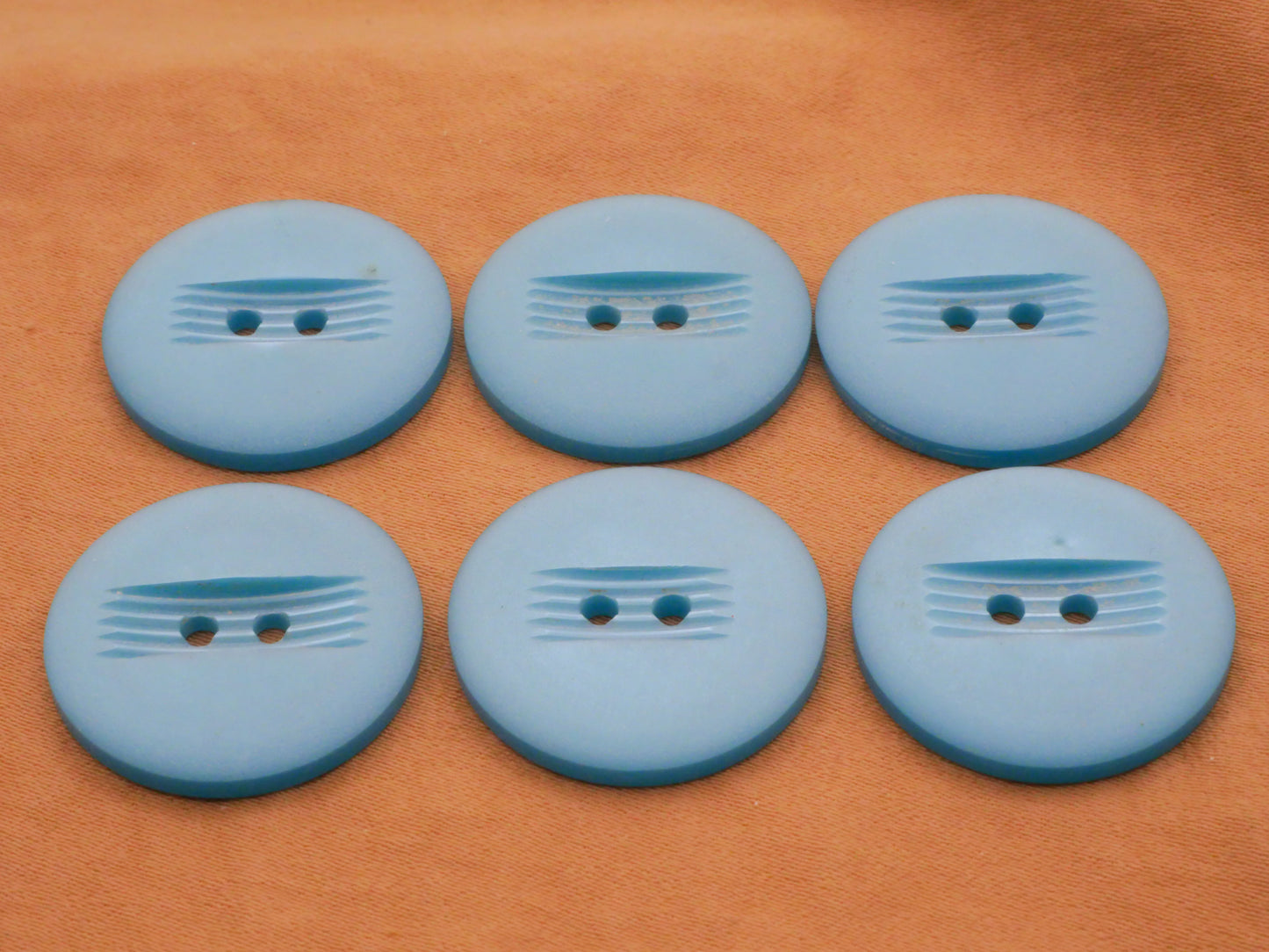 Blue Aqua Vintage Plastic Set of Six Buttons 23mm