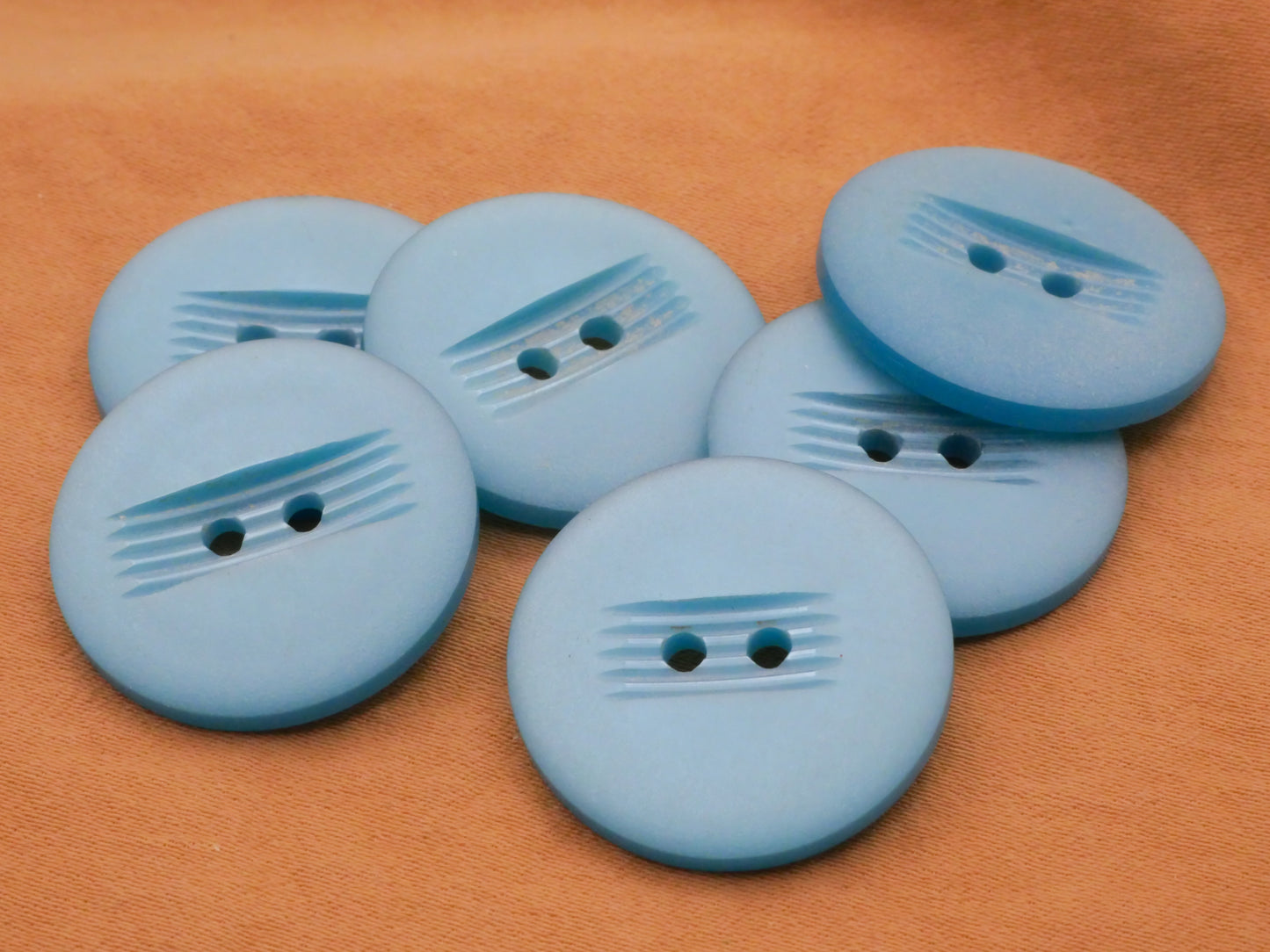 Blue Aqua Vintage Plastic Set of Six Buttons 23mm