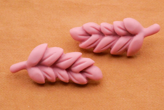 Leaf Grain Wheat Dusty Pink Plastic Pair of Buttons 13x29mm